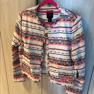 Belle Vere Cream & Coral Fringe Open-Front Jacket